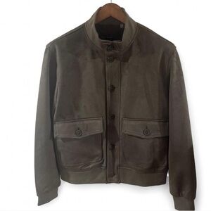 Brand New Men’s Designer Faux Leather Suede Olive Bomber Jacket Size Medium